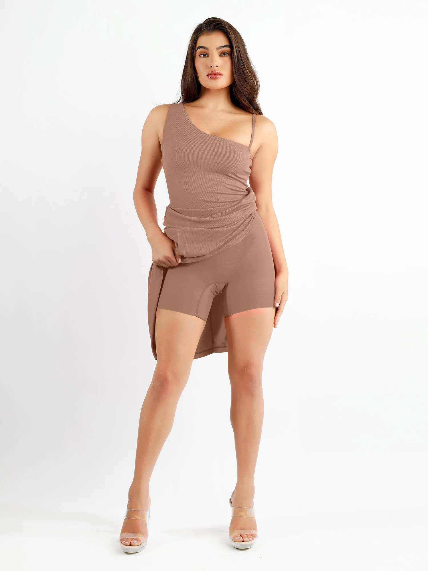 Built-In Shapewear One Shoulder Split Modal Maxi Dress