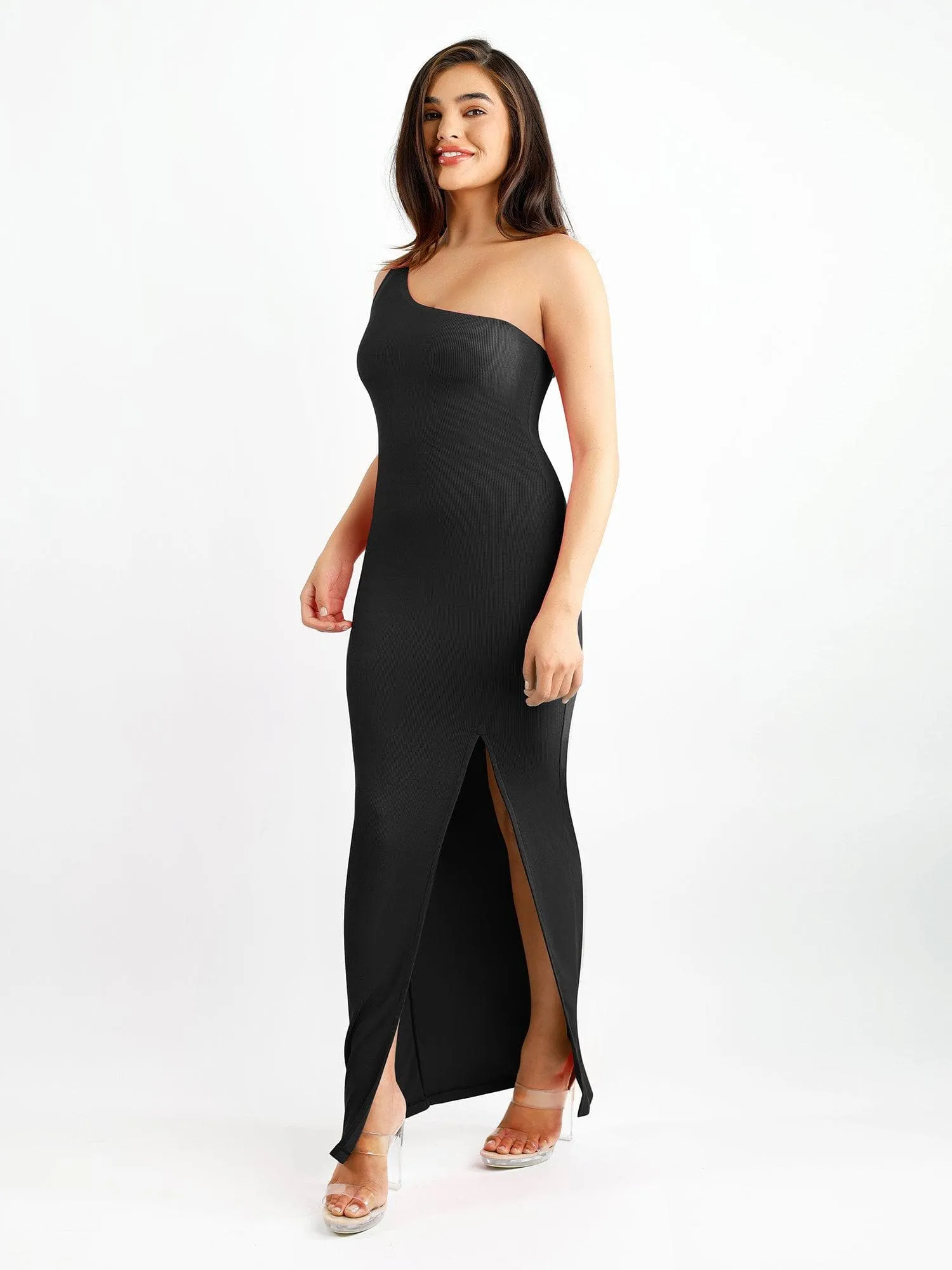 Built-In Shapewear One Shoulder Split Modal Maxi Dress