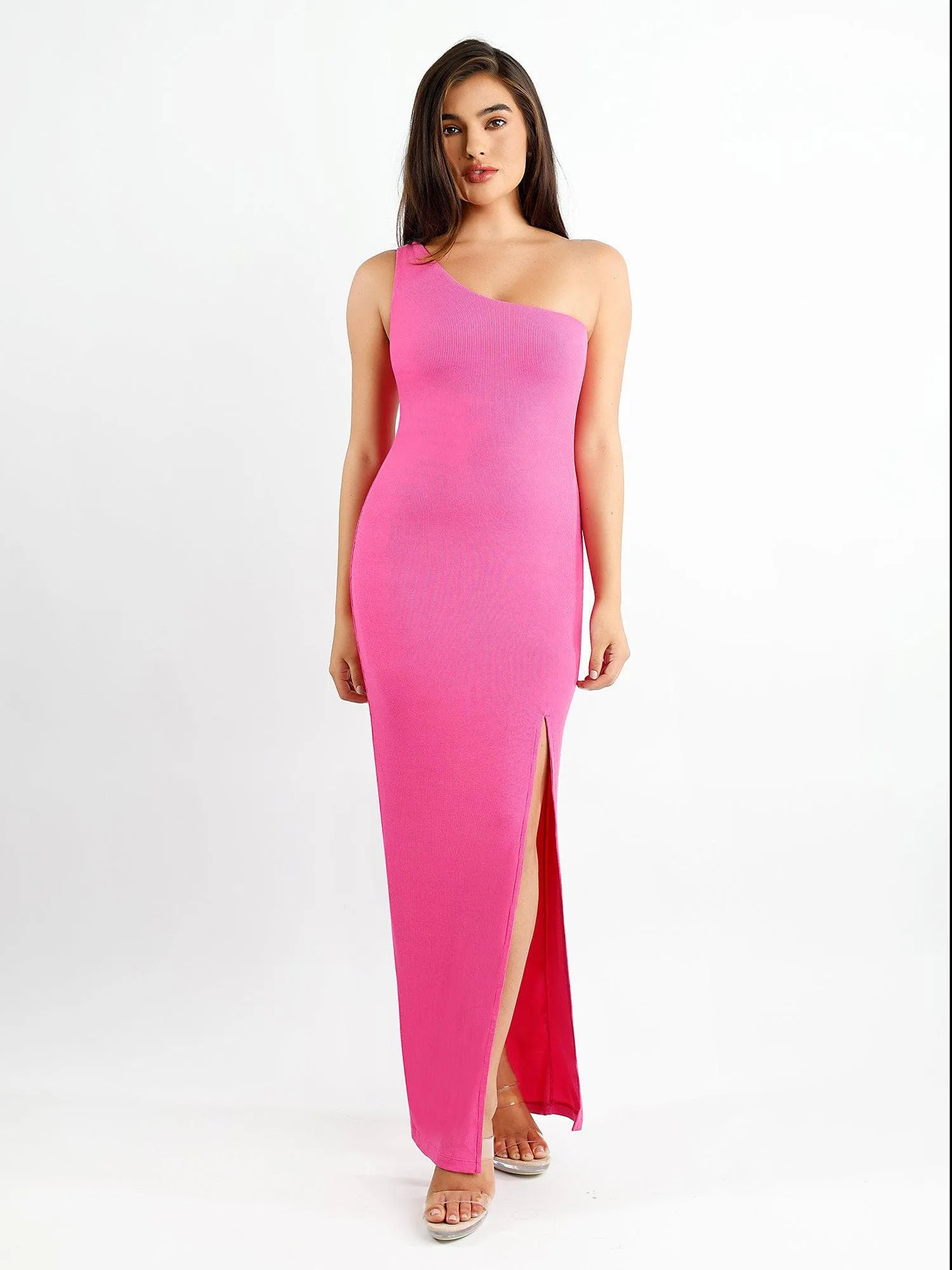 Built-In Shapewear One Shoulder Split Modal Maxi Dress