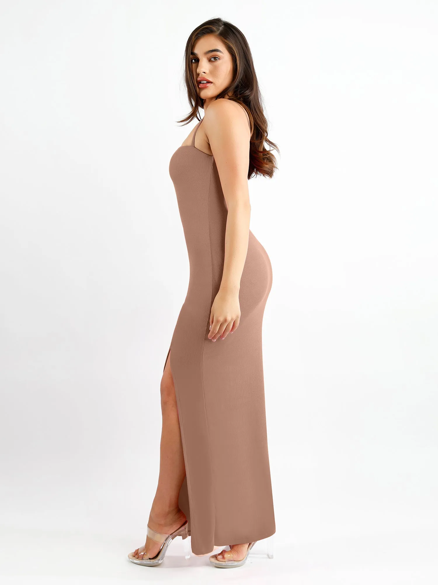 Built-In Shapewear One Shoulder Split Modal Maxi Dress