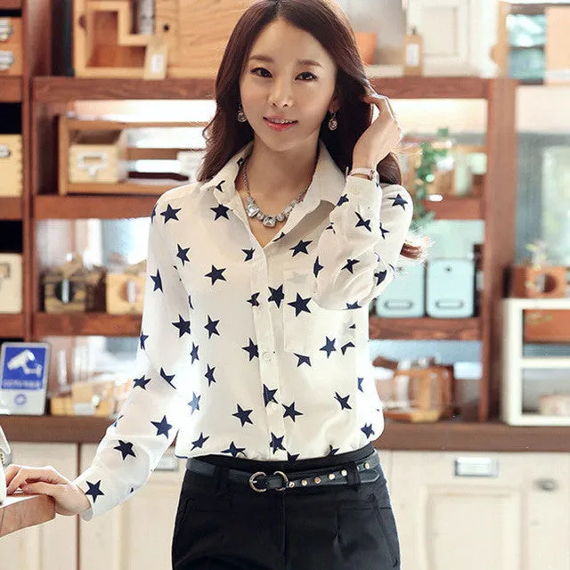 Casual Long Sleeve Blouse Shirt Women Tops 10 Colors Printed Chiffon Blusas Office Ladies Style Fashion Shirt Tops