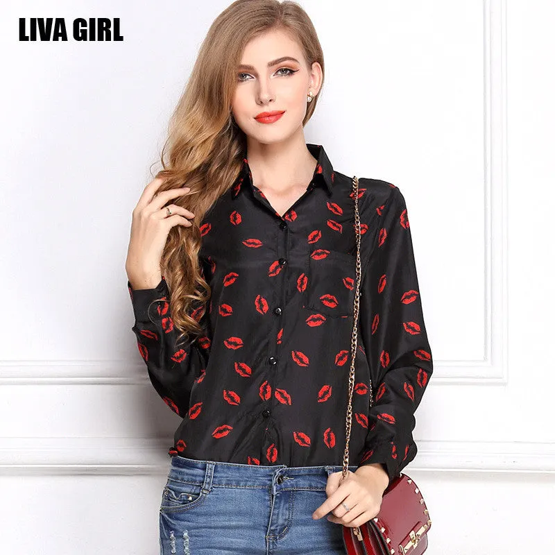Casual Long Sleeve Blouse Shirt Women Tops 10 Colors Printed Chiffon Blusas Office Ladies Style Fashion Shirt Tops