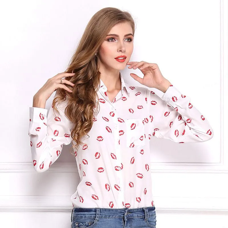Casual Long Sleeve Blouse Shirt Women Tops 10 Colors Printed Chiffon Blusas Office Ladies Style Fashion Shirt Tops