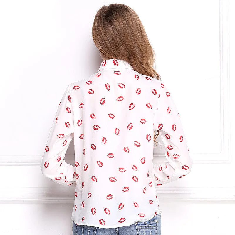 Casual Long Sleeve Blouse Shirt Women Tops 10 Colors Printed Chiffon Blusas Office Ladies Style Fashion Shirt Tops