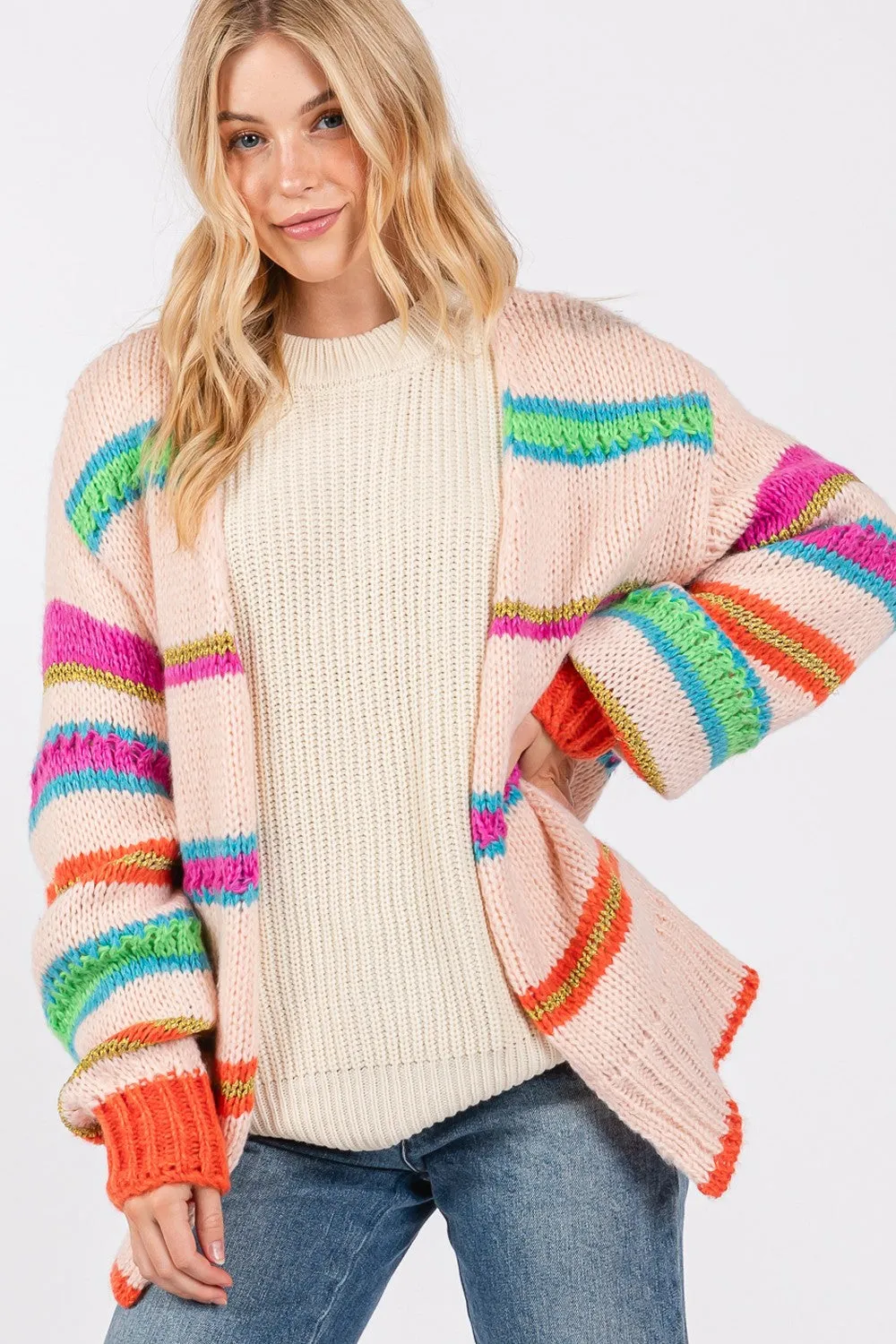 Cecilia Rainbow Striped Open Front Knit Cardigan