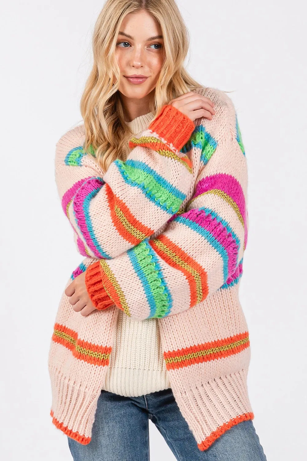 Cecilia Rainbow Striped Open Front Knit Cardigan
