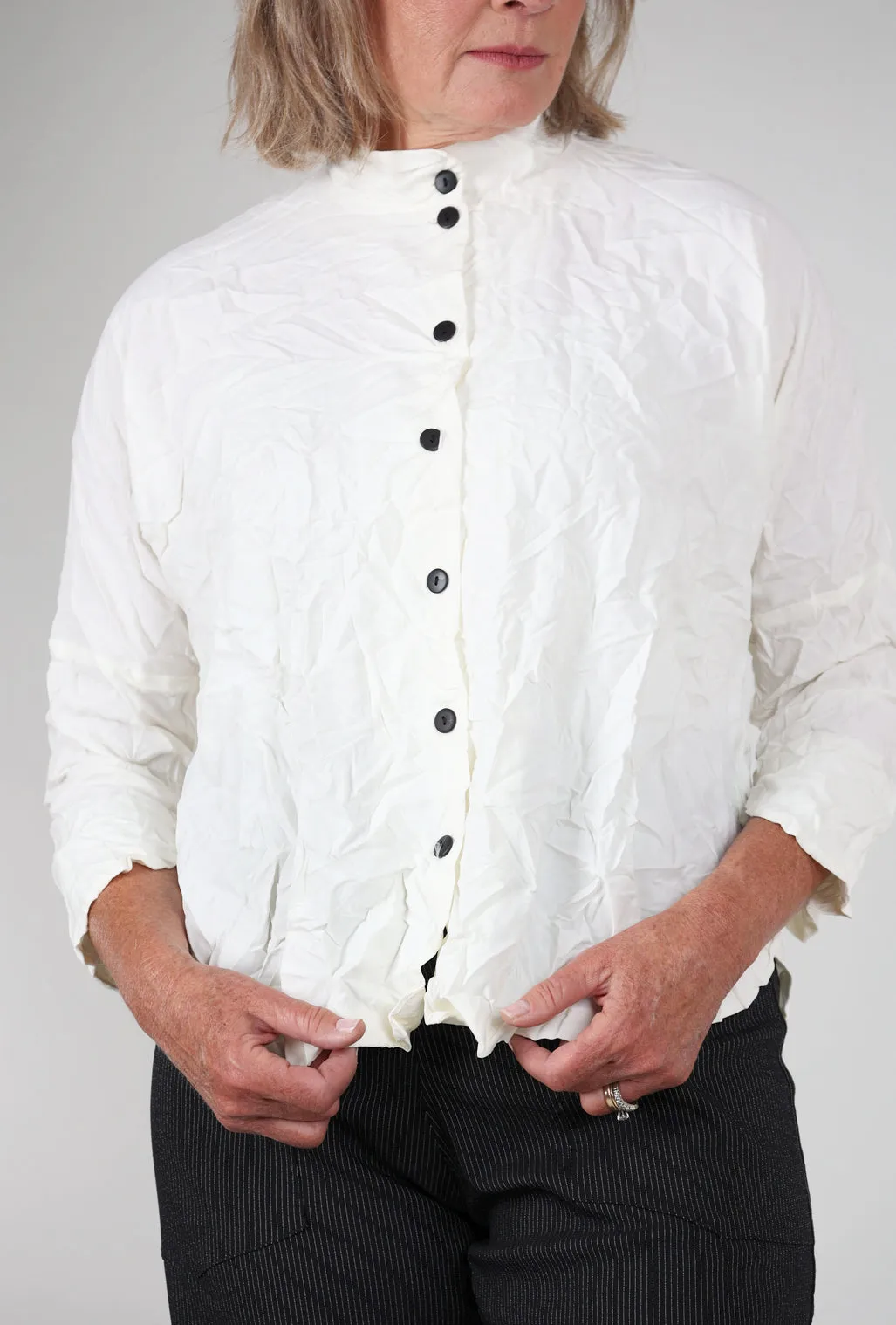 Crinkled Circular Shirt Jacket, Bleach