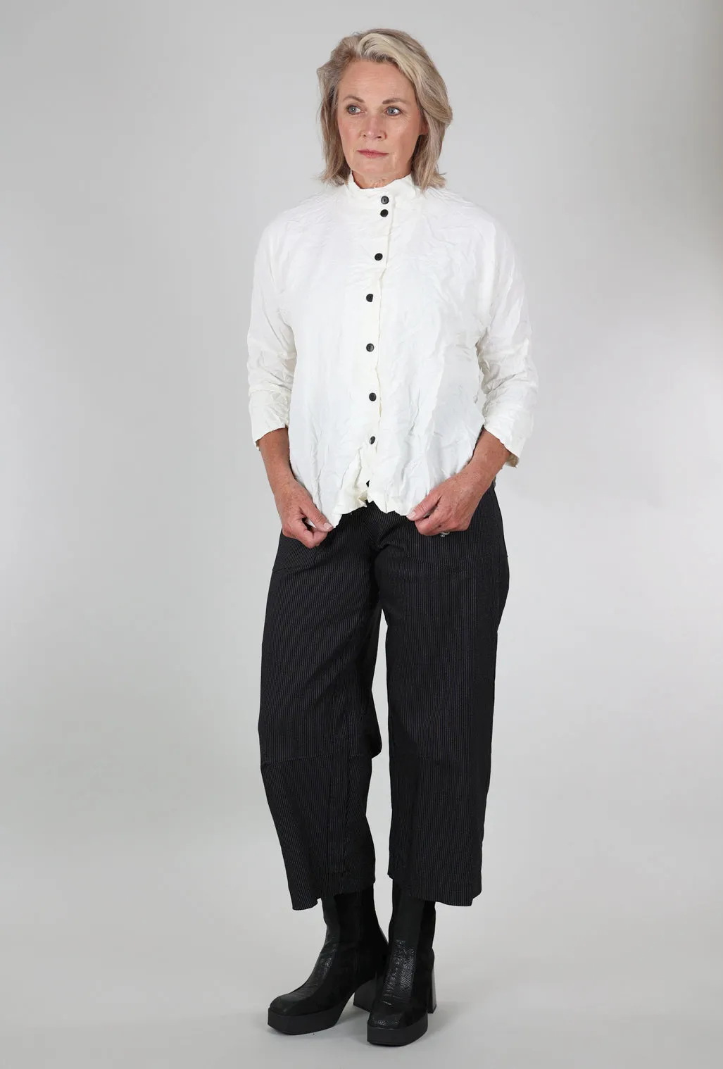 Crinkled Circular Shirt Jacket, Bleach
