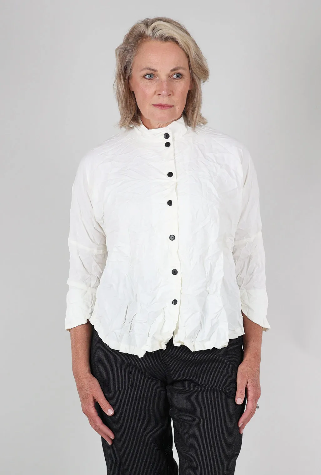 Crinkled Circular Shirt Jacket, Bleach