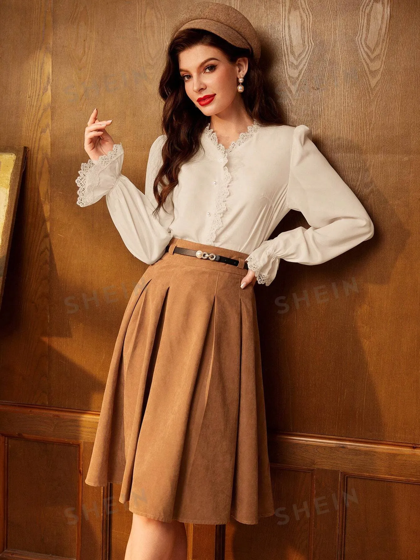 DECDS Vintage Elegant Women's Shirt With Lace Patchwork