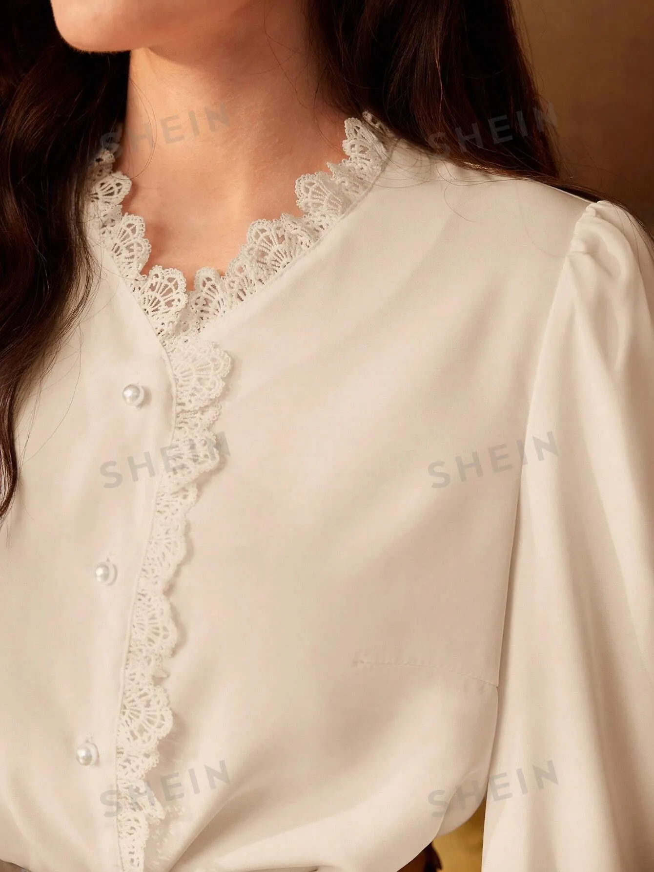 DECDS Vintage Elegant Women's Shirt With Lace Patchwork