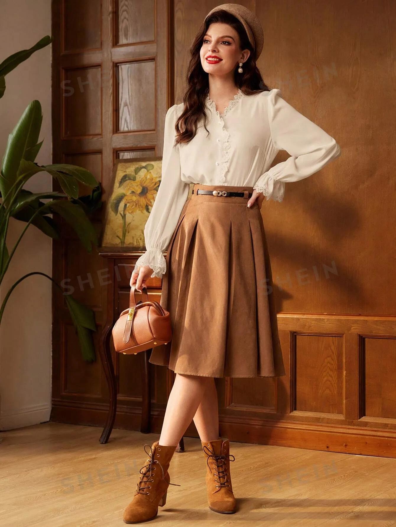 DECDS Vintage Elegant Women's Shirt With Lace Patchwork