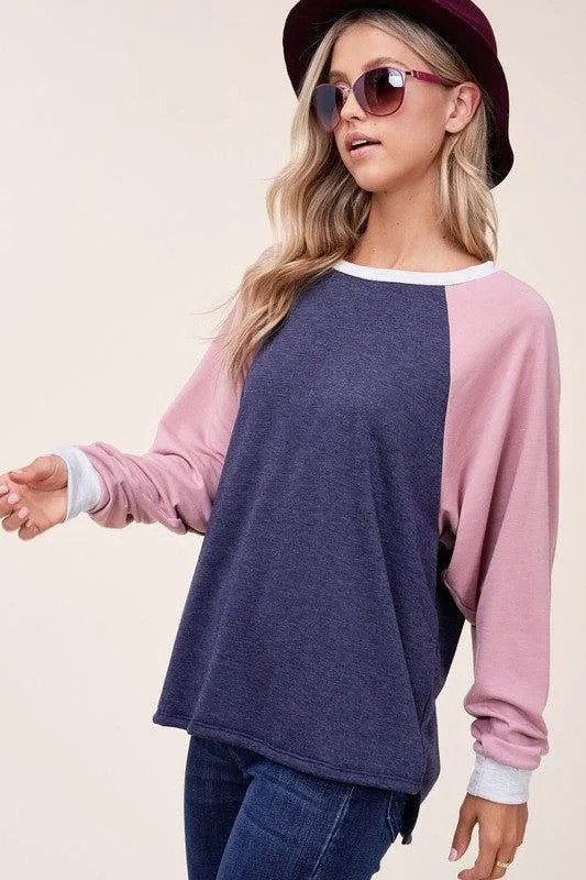 E Luna Plus Solid Color Block Sweatshirt