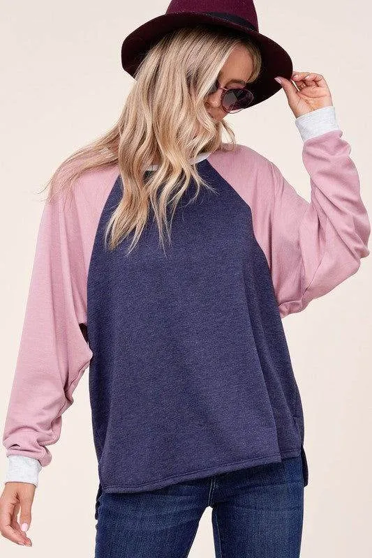 E Luna Plus Solid Color Block Sweatshirt