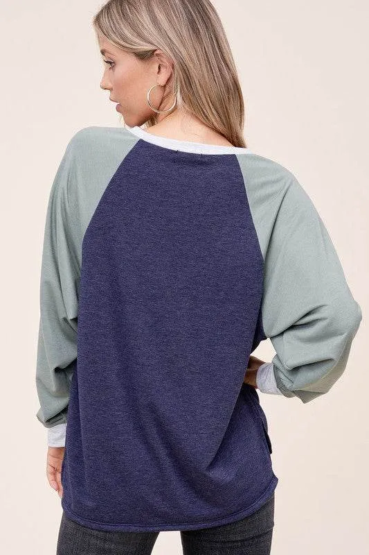 E Luna Plus Solid Color Block Sweatshirt