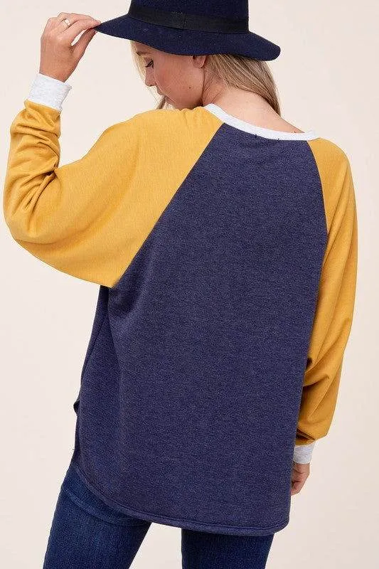 E Luna Plus Solid Color Block Sweatshirt