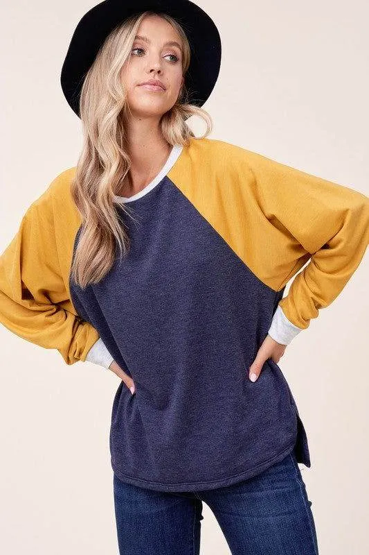 E Luna Plus Solid Color Block Sweatshirt