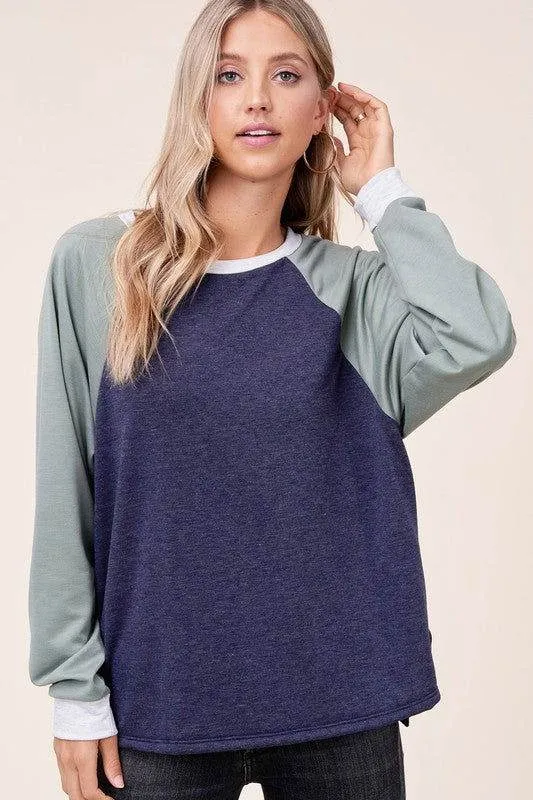 E Luna Plus Solid Color Block Sweatshirt