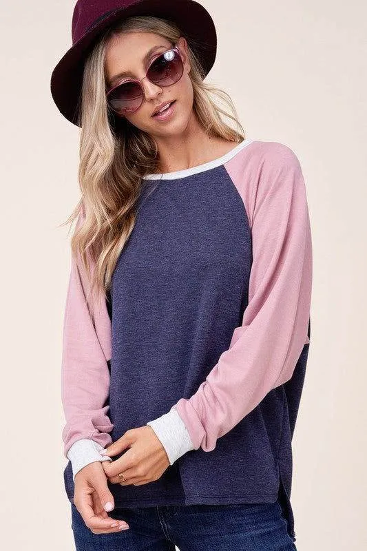 E Luna Plus Solid Color Block Sweatshirt