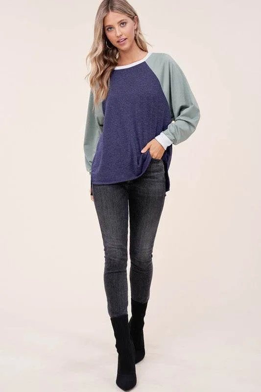 E Luna Plus Solid Color Block Sweatshirt