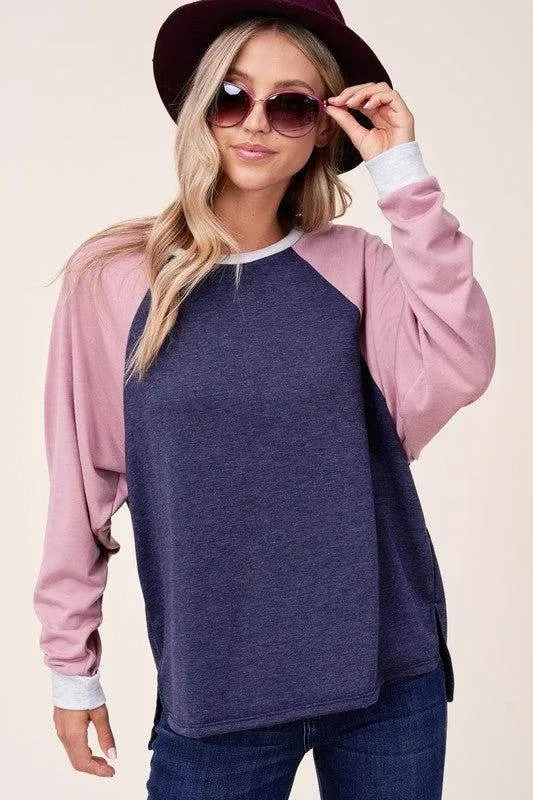 E Luna Plus Solid Color Block Sweatshirt