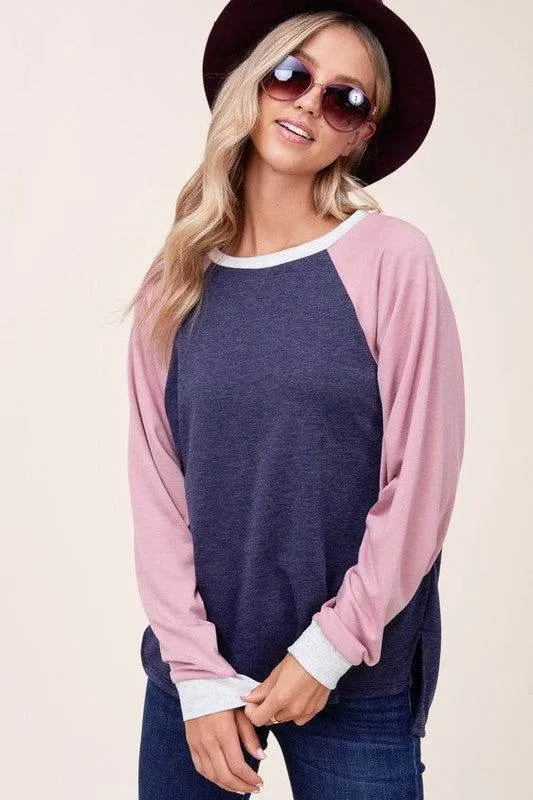 E Luna Plus Solid Color Block Sweatshirt