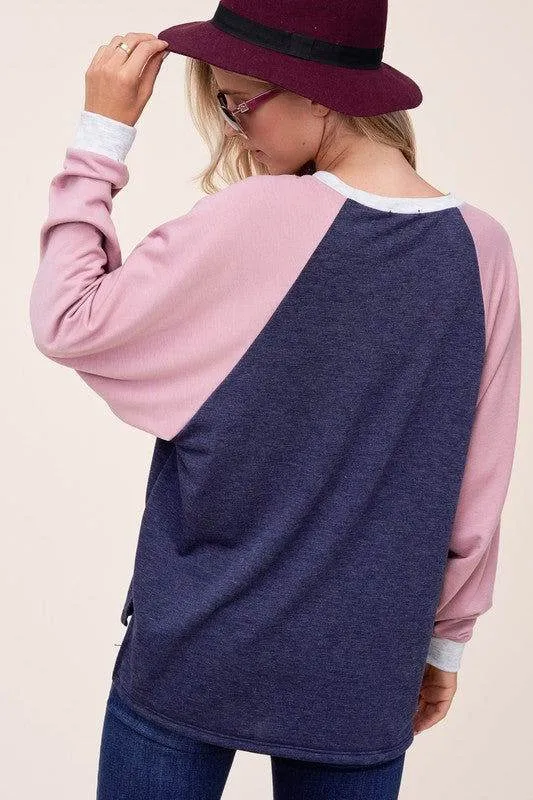 E Luna Plus Solid Color Block Sweatshirt