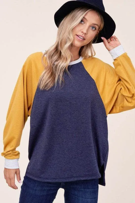 E Luna Plus Solid Color Block Sweatshirt