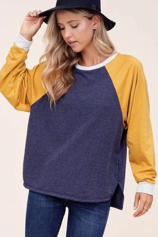 E Luna Plus Solid Color Block Sweatshirt