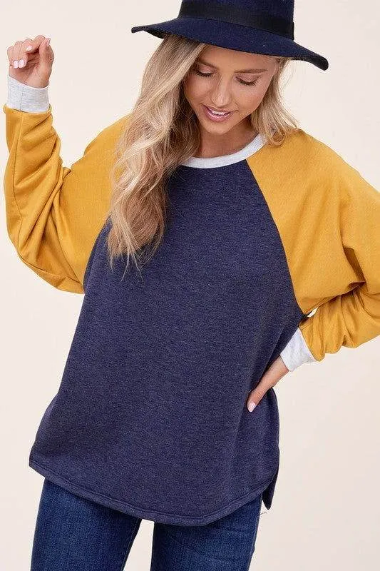E Luna Plus Solid Color Block Sweatshirt