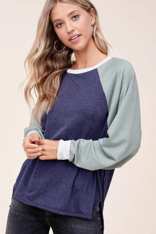 E Luna Plus Solid Color Block Sweatshirt