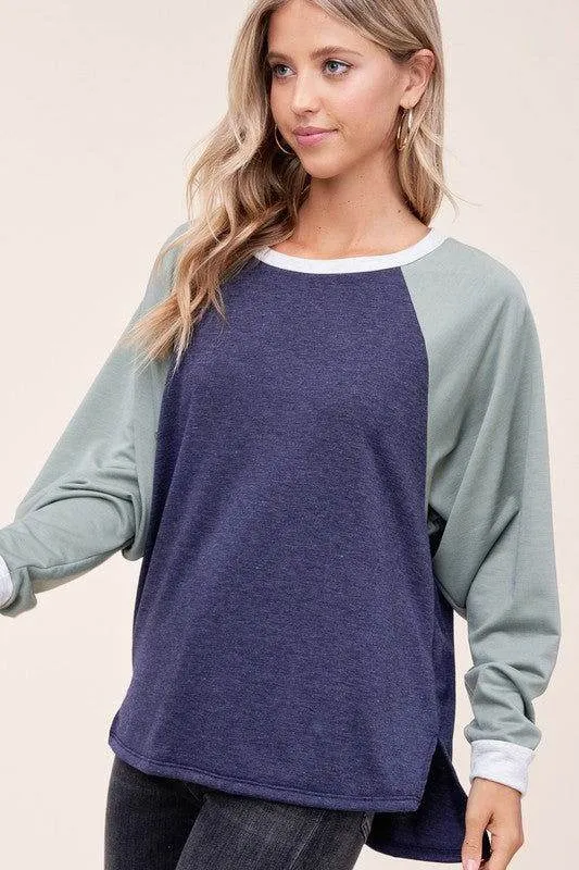 E Luna Plus Solid Color Block Sweatshirt