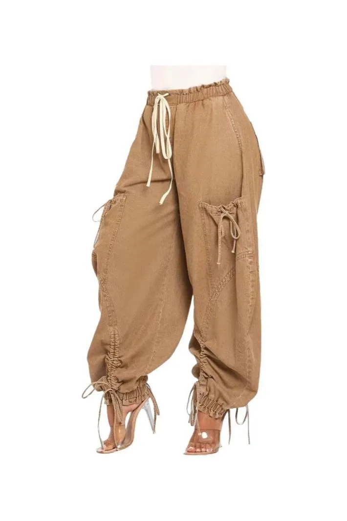 Elastic tie leg bow loose jeans