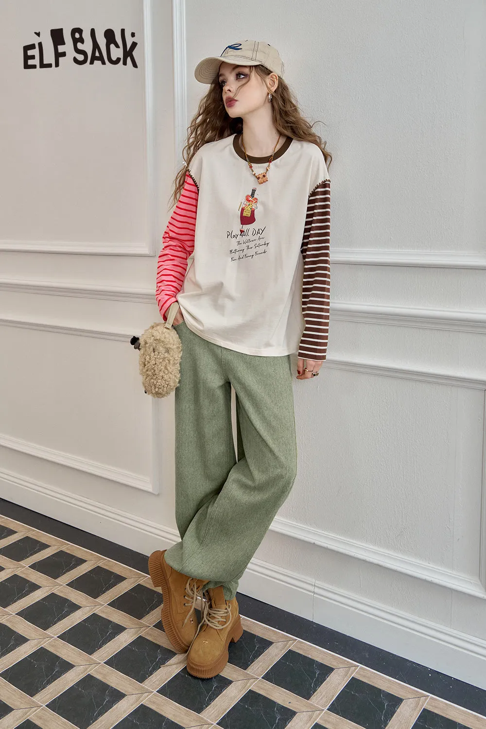 ELFSACK 2024 Autumn New Arrivals Loose straight jeans for women, casual and versatile wide-leg pants