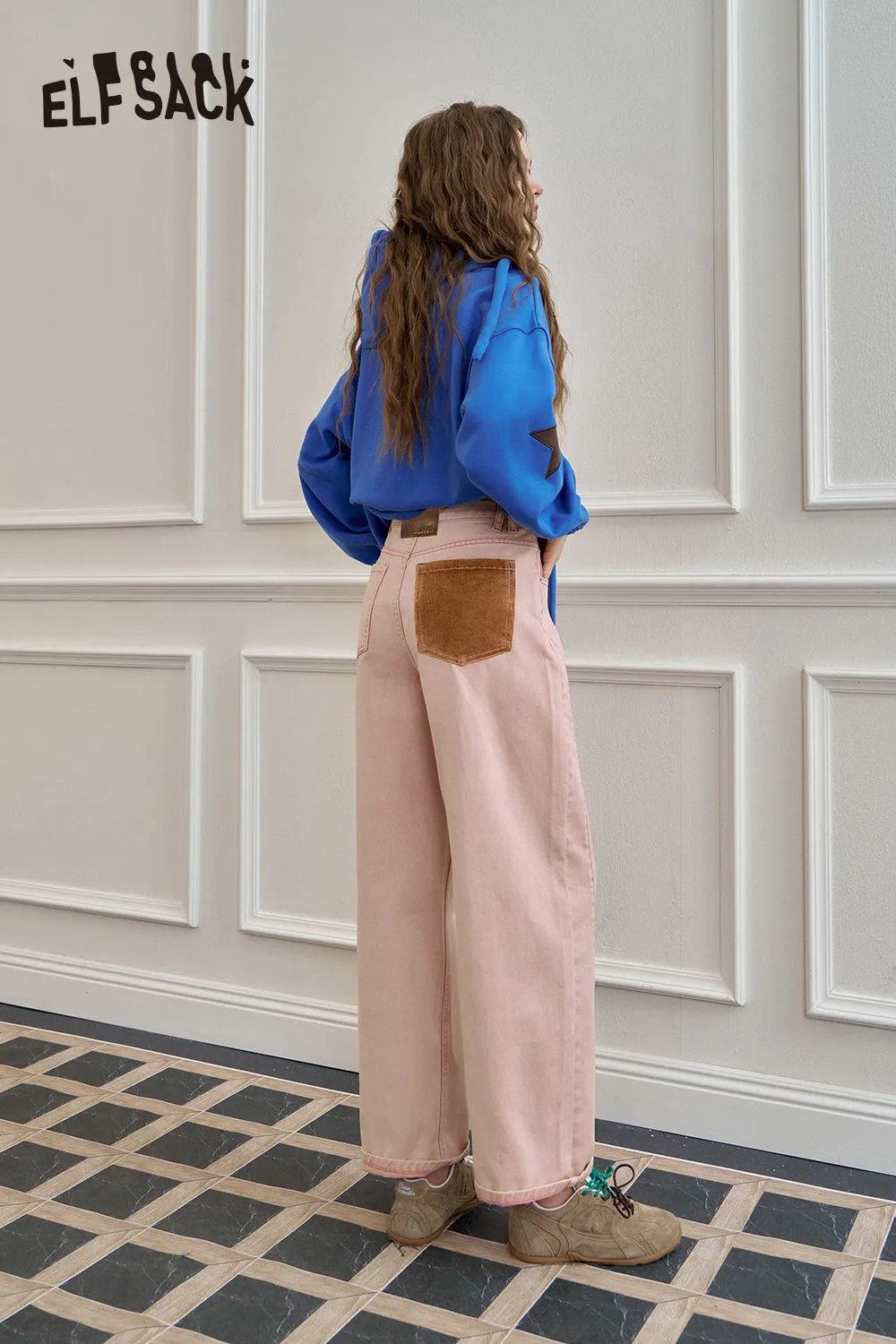 ELFSACK 2024 Autumn New Arrivals Loose straight jeans for women, casual and versatile wide-leg pants