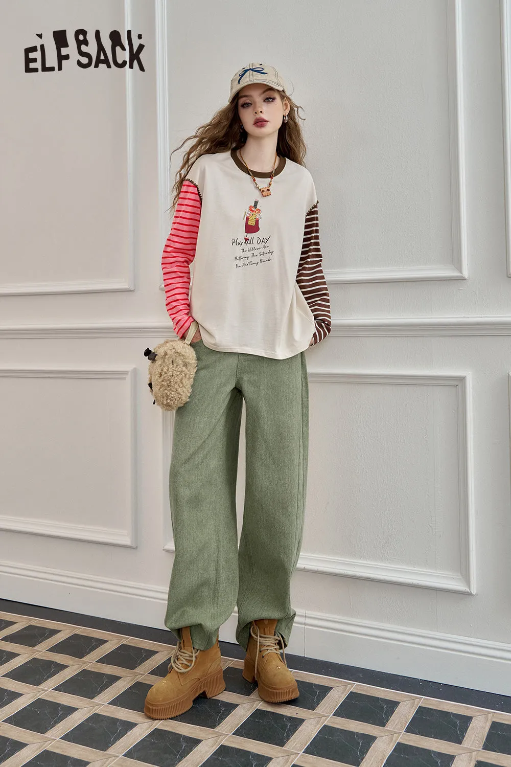 ELFSACK 2024 Autumn New Arrivals Loose straight jeans for women, casual and versatile wide-leg pants