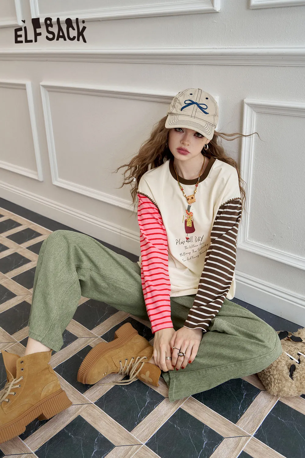 ELFSACK 2024 Autumn New Arrivals Loose straight jeans for women, casual and versatile wide-leg pants
