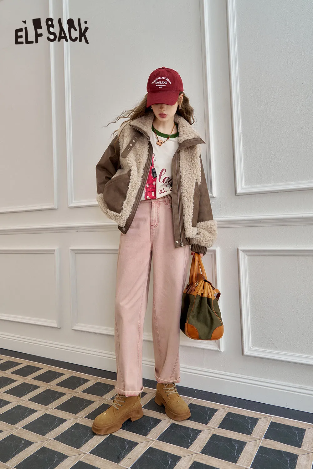 ELFSACK 2024 Autumn New Arrivals Loose straight jeans for women, casual and versatile wide-leg pants
