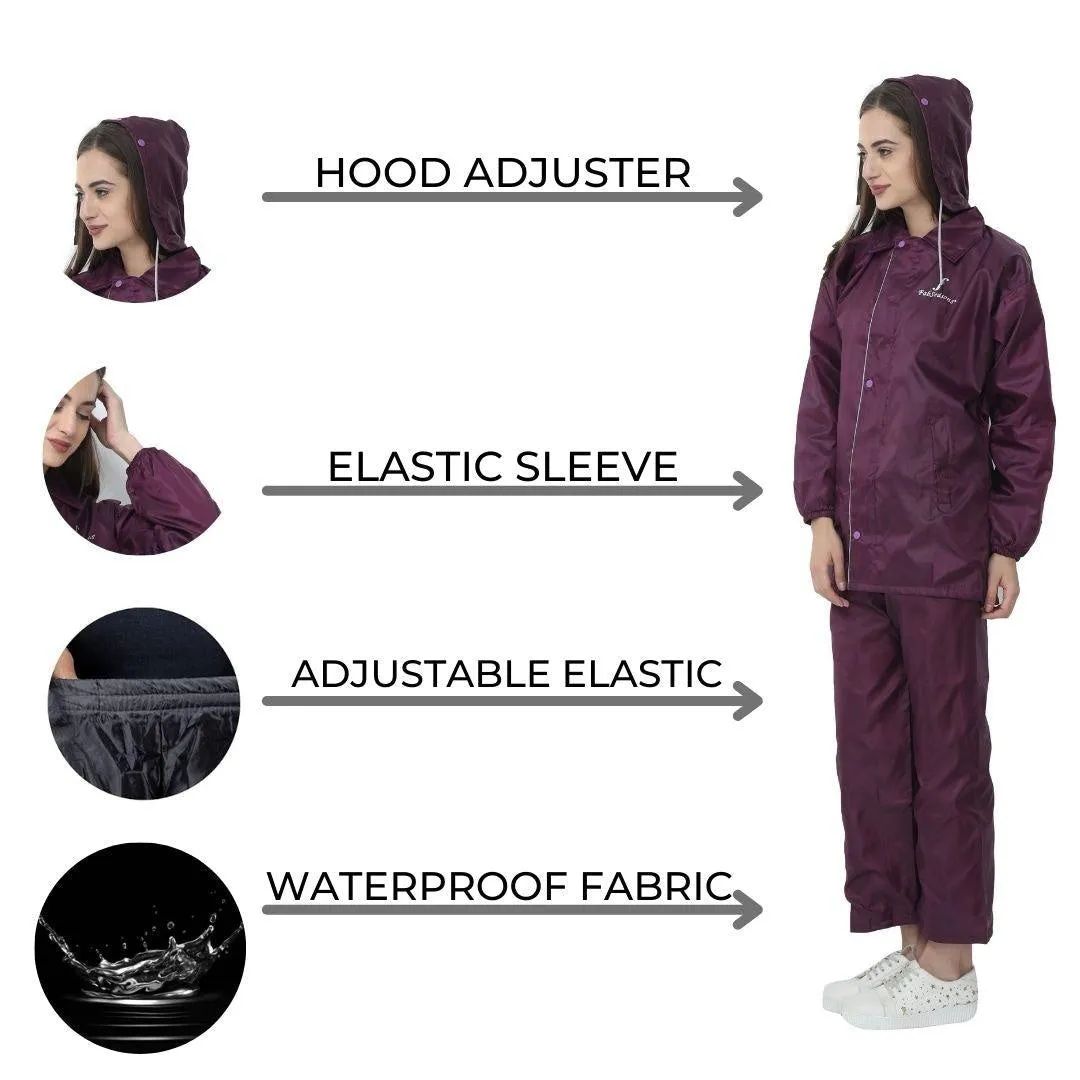 FabSeasons Maroon Raincoat Set for women with adjustable Hood and Reflector