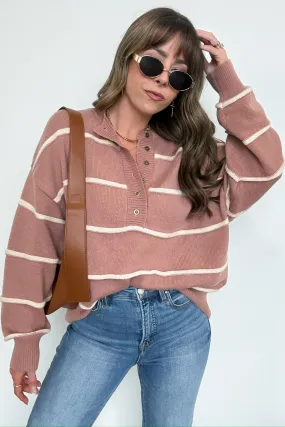 Fall with Me Striped Henley Button Sweater