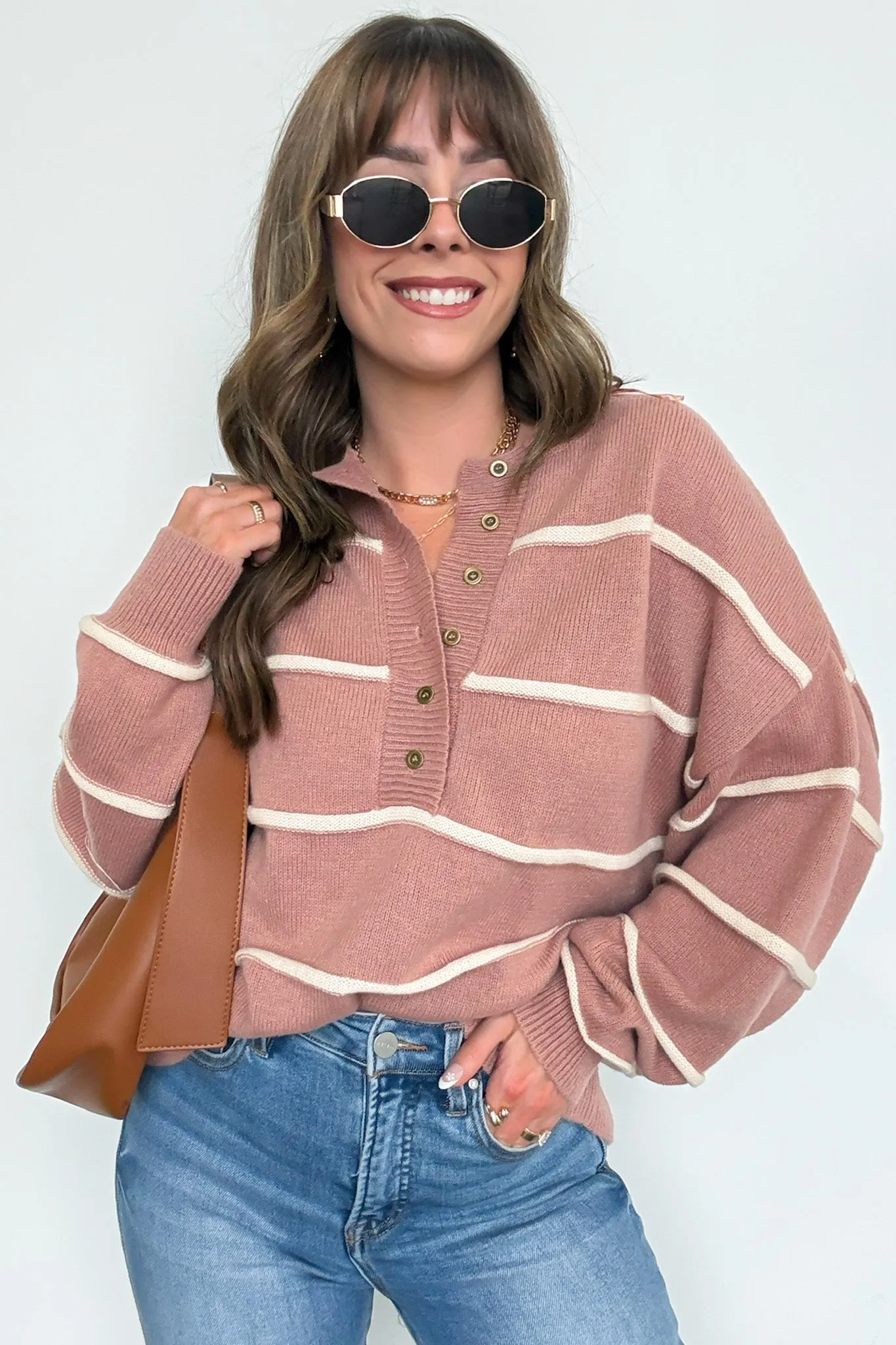 Fall with Me Striped Henley Button Sweater