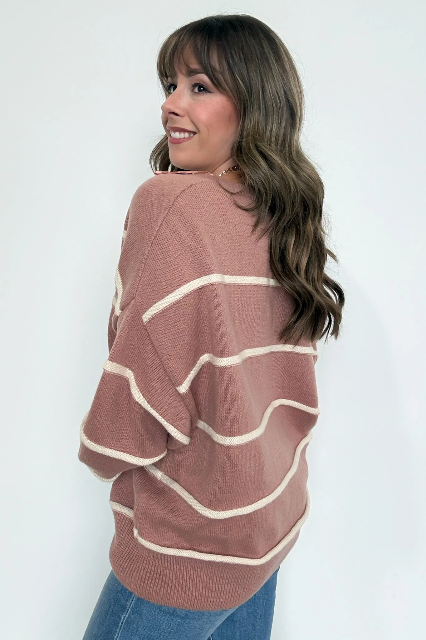 Fall with Me Striped Henley Button Sweater
