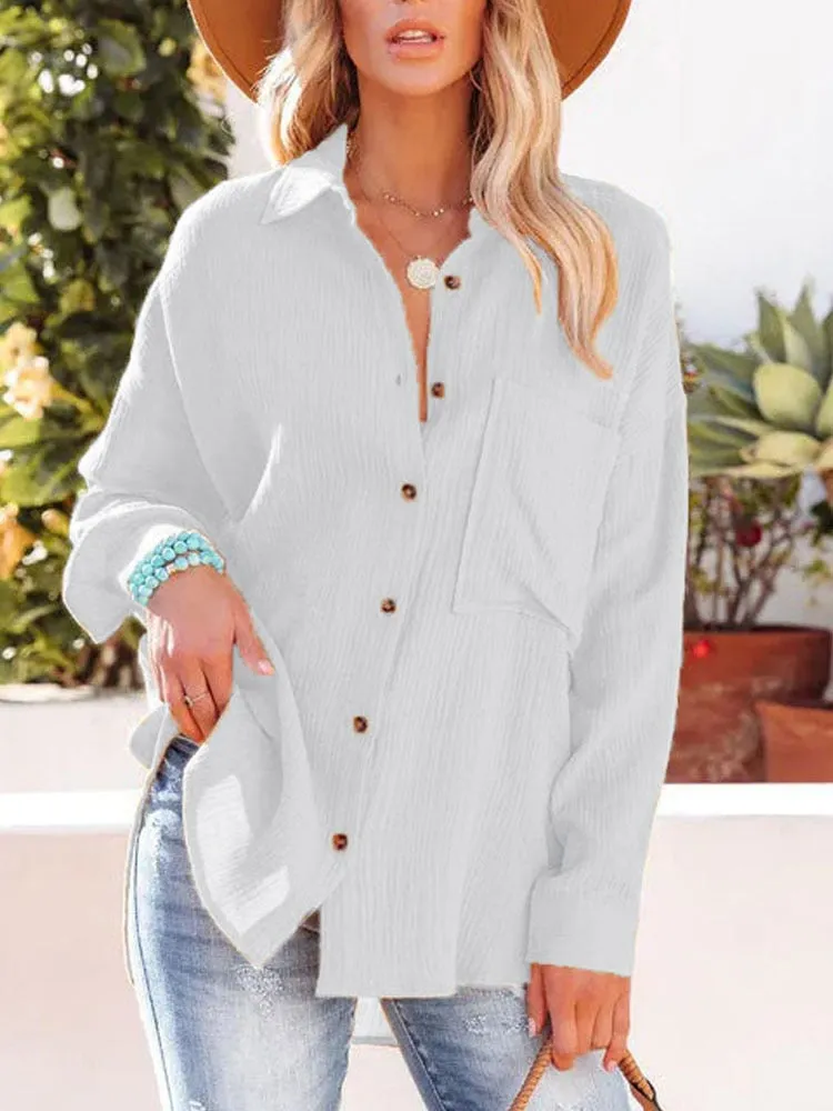FashionSierra - Oversize Turn Down Collar Elegant Blouses