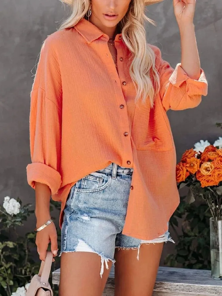 FashionSierra - Oversize Turn Down Collar Elegant Blouses