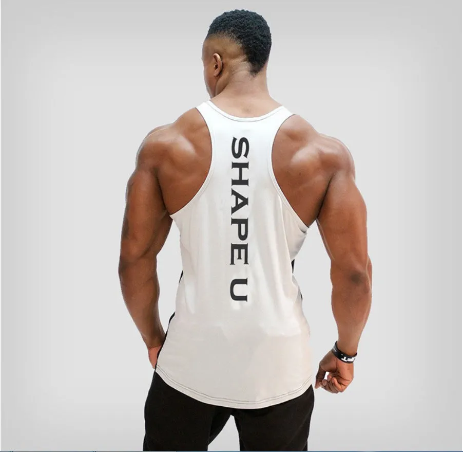 Fitness Men U-Neck Color-Matching Sporty Tank Top Breathable Jogging Training Tops Tank Top