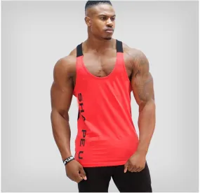 Fitness Men U-Neck Color-Matching Sporty Tank Top Breathable Jogging Training Tops Tank Top