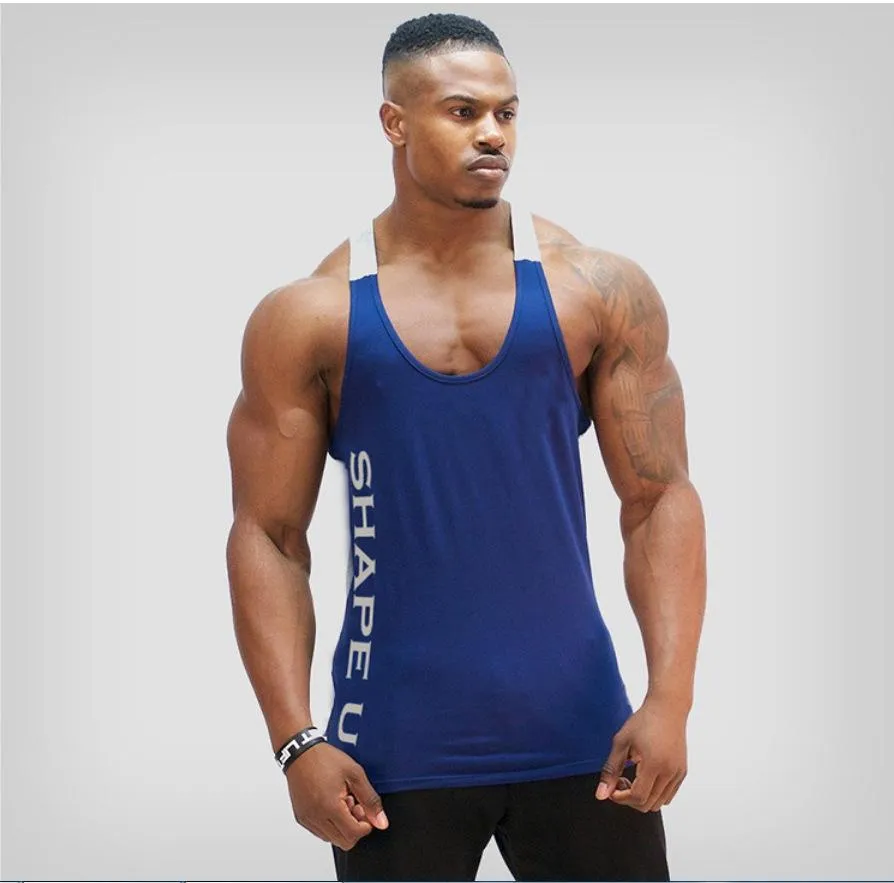Fitness Men U-Neck Color-Matching Sporty Tank Top Breathable Jogging Training Tops Tank Top
