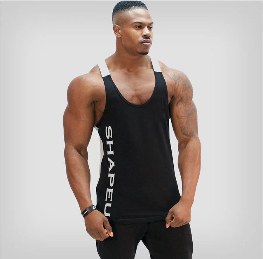 Fitness Men U-Neck Color-Matching Sporty Tank Top Breathable Jogging Training Tops Tank Top
