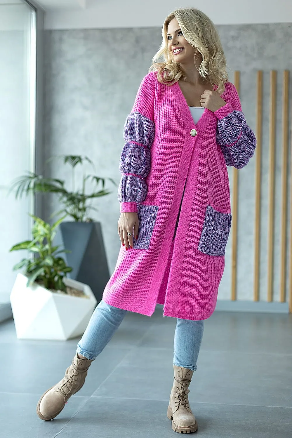 Fluffy Soft One-Button Cardigan