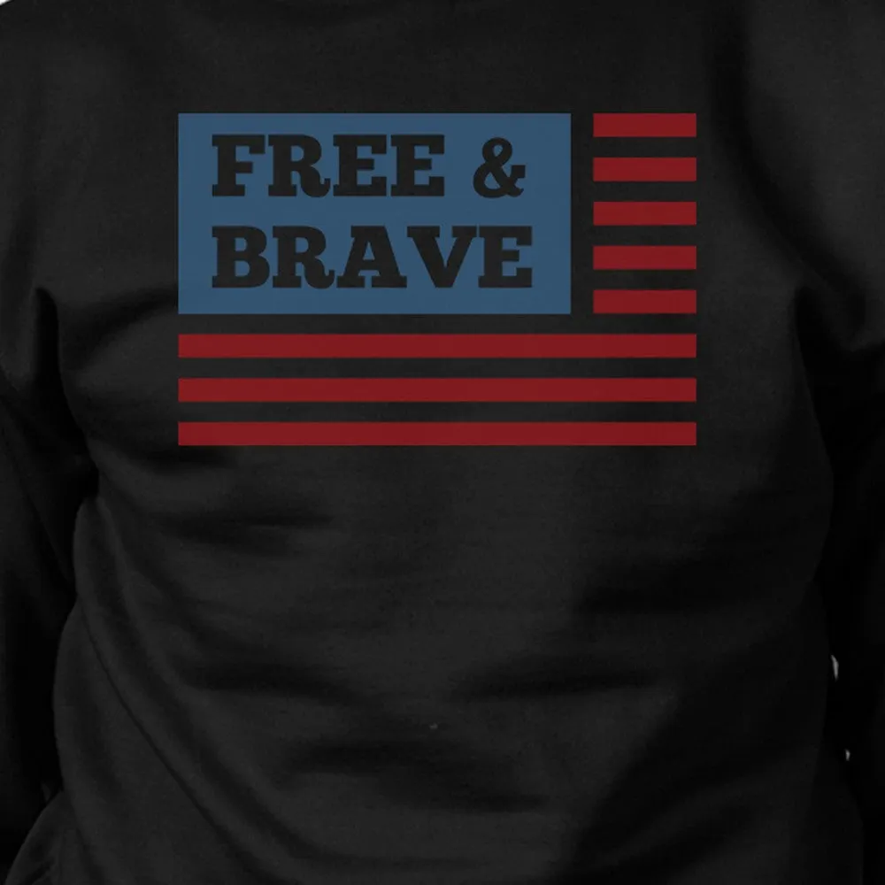 Free & Brave Us Flag Unisex Black Sweatshirt Round Neck Pullover